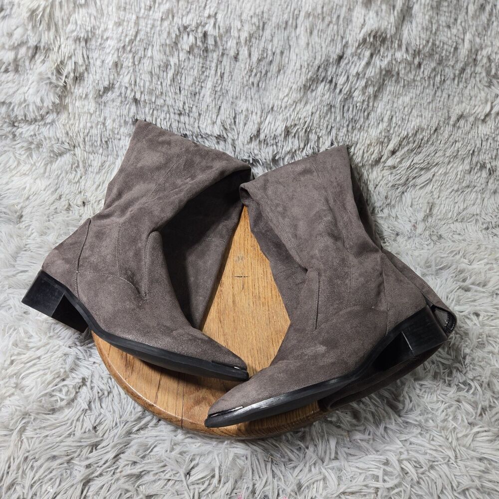 Marc Fisher Over The Knee Boots Darwin Women 8.5M Taupe Suede Side Zip Metal Toe
